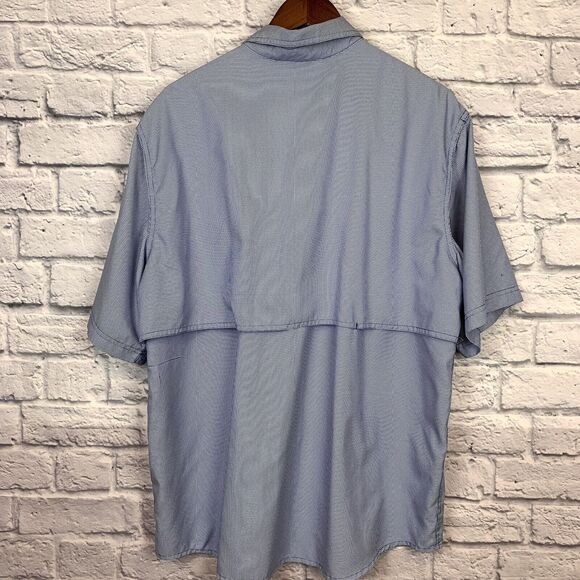 Cabelas Mens Fishing Shirt 4 Most UPF 30 Vented Blue White Houndstooth Large L - Picture 2 of 4